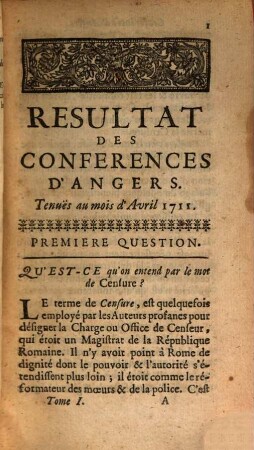 Conférences Ecclésiastiques Du Diocese D'Angers, [4,]1. Sur Les Censures