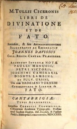 Libri de Divinatione et de Fato