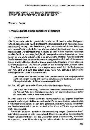 237-248, Entmündigung und Zwangsanweisung - Rechtliche Situation in der Schweiz
