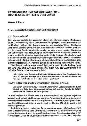 237-248, Entmündigung und Zwangsanweisung - Rechtliche Situation in der Schweiz