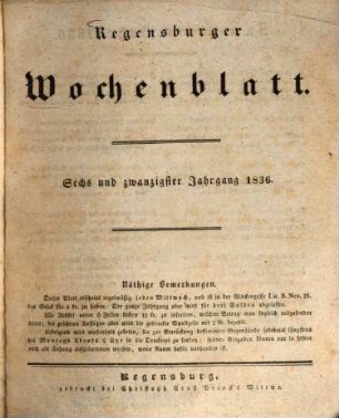 Regensburger Wochenblatt. 26, 26. 1836