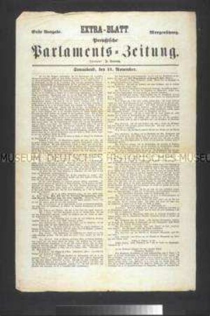 Extrablatt der Preußischen Parlaments-Zeitung; Berlin, 11. November 1848