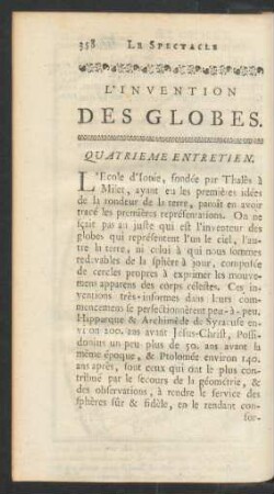 Quatrieme entretien. L'invention des globes.