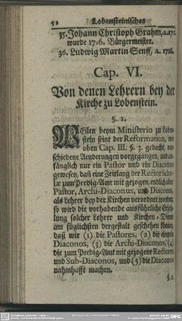 Cap. VI. Von denen Lehrern bey der Kirche zu Lobenstein