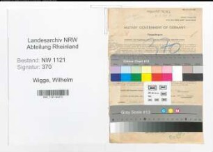 Entnazifizierung Wilhelm Wigge , geb. 08.04.1910 (Beamter)