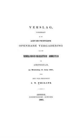 Verslag uitgebragt in de openbare vergadering van het Nederlandsch-Israelitisch armbestuur te Amsterdam / door I. T. Philips