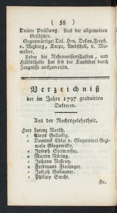 Verzeichniß der im Jahre 1797 graduirten Doktoren