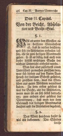 Das II. Capitel. Von der Beicht, Absolution und Beicht-Stul