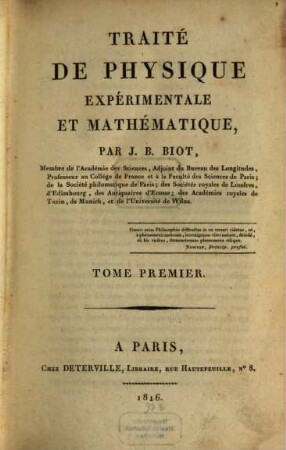 Traité de physique expérimentale et mathématique. 1