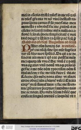Sabbato oratio sancti Augustini ad sanctam trinitatem.