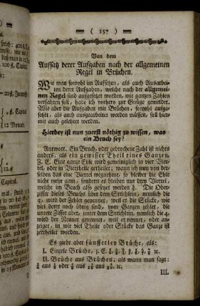 Von dem Aufsatz derer Aufgaben nach der allgemeinen Regel in Brüchen