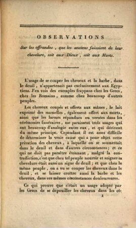 Observations sur les offrandes que les anciens faisaient de leur chevelure, soit aux dieux, soit aux morts