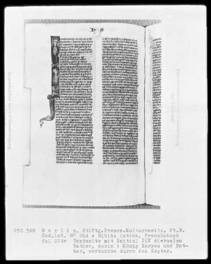 Biblia latina — Initiale I (n diebus), darin König Xerxes und Esther, Folio 224verso