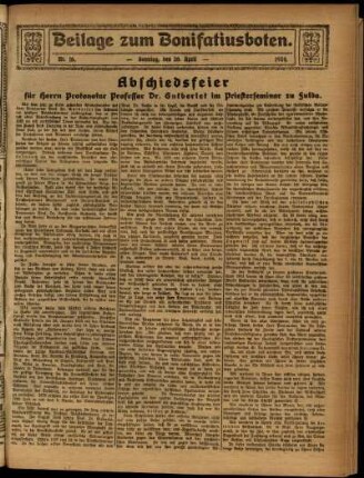 Zweite Ausgabe vom Sonntag, den 20. April 1924.