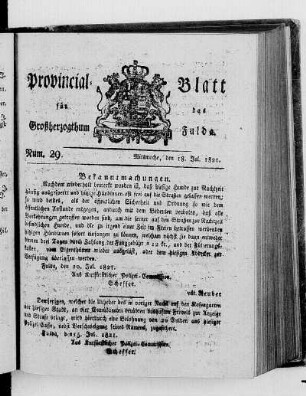 Num. 29, Ausgabe vom 18. Juli 1821