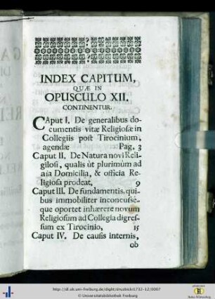 Index capitum, quae in opusculo XII. continentur.