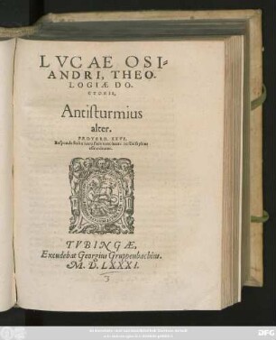 LVCAE OSI=||ANDRI, THEO-||LOGIAE DO-||CTORIS,|| Antisturmius || alter.|| ... ||