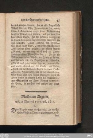 Mathurin Regnier, geb. zu Chartres 1573, gest. 1613.