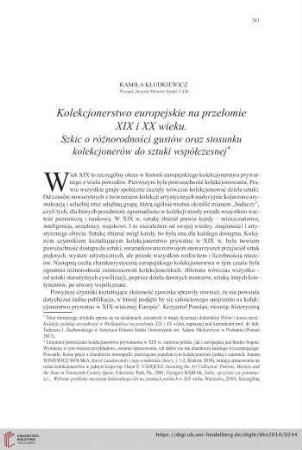 76: Kolekcjonerstwo europejskie na przełomie XIX i XX wieku : Szkic o różnorodności gustów oraz stosunku kolekcjonerów do sztuki współczesnej*