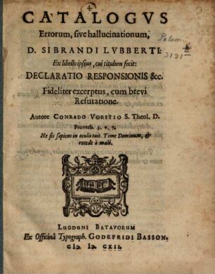 Catalogus Errorum D. Sibrandi Lubberti