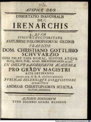 Dissertatio Inavgvralis De Irenarchis