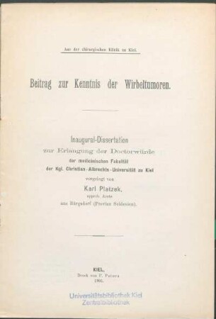 Beitrag zur Kenntnis der Wirbeltumoren