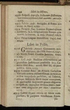Libri in Folio. - Libri in Octavo & Duodecimo.