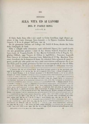 Intorno alla vita ed ai lavori del P. Paola Rosa.