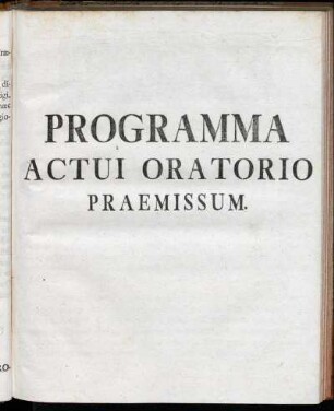 Programma Actui Oratorio Praemissum.