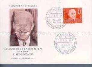 Sonderpostkarte zum Besuch des amerikanischen Präsidenten Eisenhower in der Bundesrepublik Deutschland