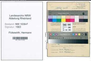 Entnazifizierung Hermann Fickewirth , geb. 19.02.1903 (Hilfsmeister)