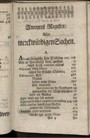 Zweytes Register / Aller merkwürdigen Sachen