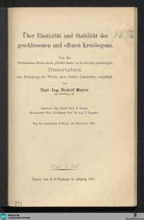 Über Elastizität und Stabilität des geschlossenen und offenen Kreisbogens