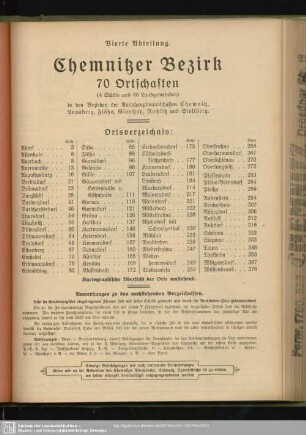 Vierte Abteilung. Vororte : Vierte Abteilung. Chemnitzer Bezirk. 70 Ortschaften