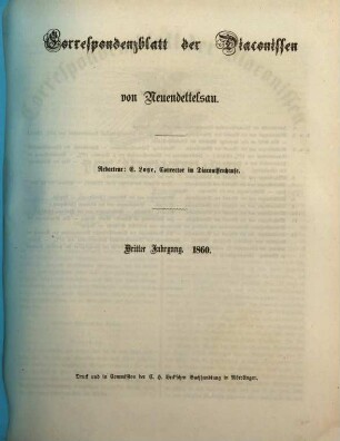 Korrespondenzblatt der Diakonissen von Neuendettelsau. 3, [3]. 1860