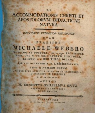 De accommodationis Christi et apostolorum didacticae natura : dissputatio exegetico-theologica