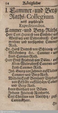 I. Kammer- und Berg-Raths-Collegium nebst zugehörigen Expeditionibus