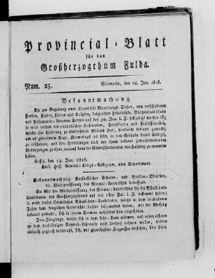 Num. 25, Ausgabe vom 24. Juni 1818