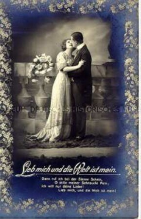 Postkarte mit Liebespaar und Liedzeile