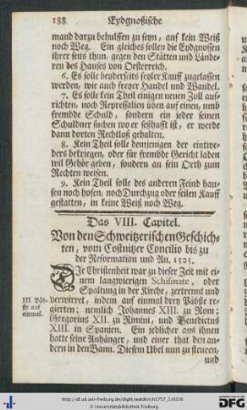 Das VIII. Capitel. Von den Schweitzerischen Geschichten, vom Costnitzer Concilio bis zu der Reformation und An. 1525.
