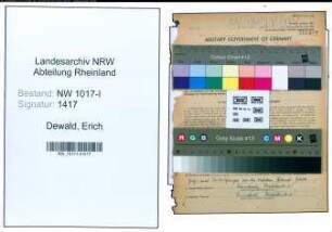 Entnazifizierung Erich Dewald , geb. 21.04.1899 (Werkmeister)