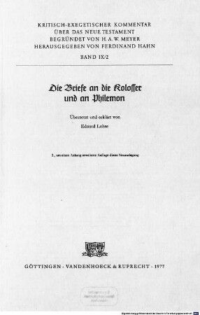 Die Briefe an die Kolosser und an Philemon