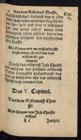 Das V. Capittel. Von dem Erkentniß Christi.