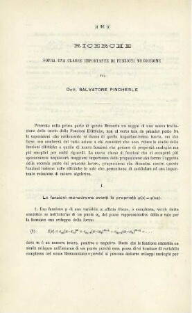Ricerche sopra una classe importante di funzioni monodrome.