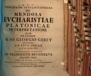 Exercitatio Anti-Lactantiana De Mendosa Evcharistiae Platonicae Interpretatione