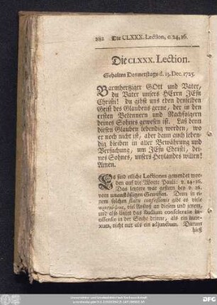 Die CLXXX. Lection. Gehalten Donnerstags d. 13. Dec. 1725.