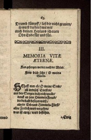 III. Memoria Vitae Aeternae