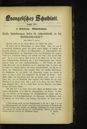 Welche Anforderungen stellen die Zeitverhältnisse an den Volksschullehrerstand?