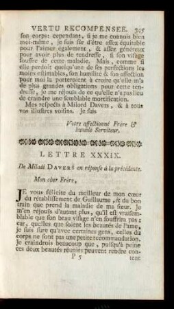 Lettre XXXVIX. De Miladi Davers en réponse à la précédente.