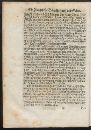 Ein Christliche Dancksagung und Gebet.